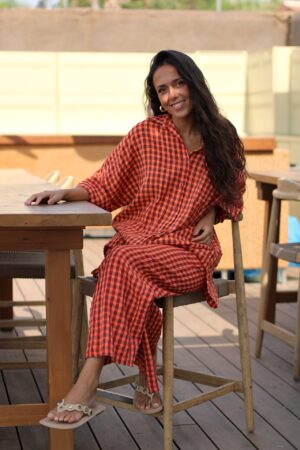 Pantalón cuadros naranja