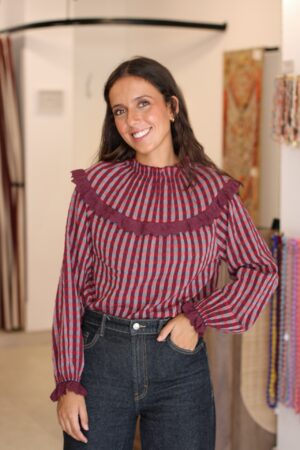 Blusa vichy babero burdeos