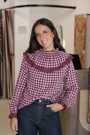 Blusa vichy babero berenjena