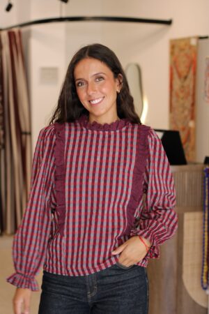 Blusa vichy jareta burdeos